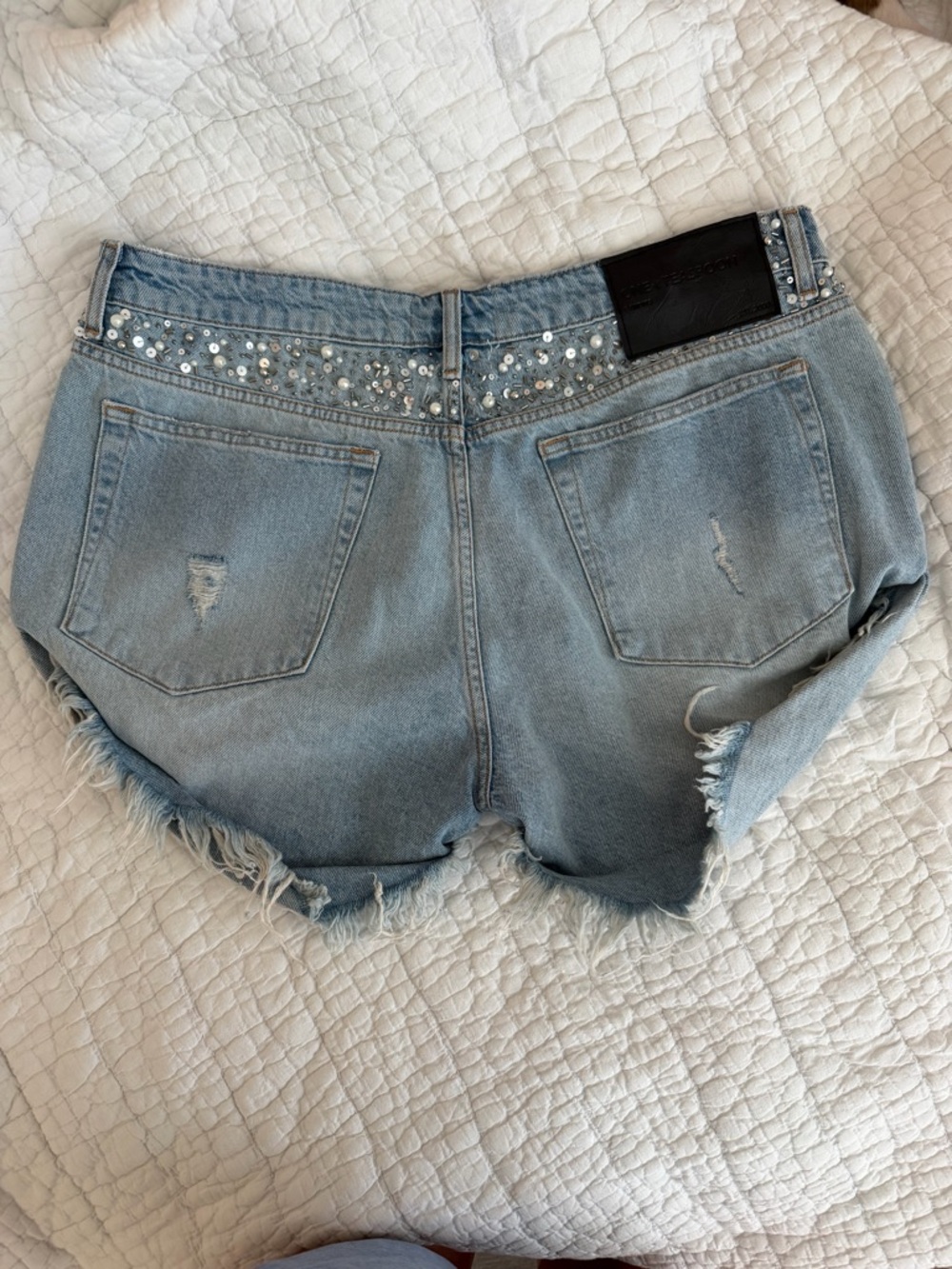 One Teaspoon Bandits Low Waist Hand-Beaded Denim Shorts - Vintage Blue - Picture 8 of 13